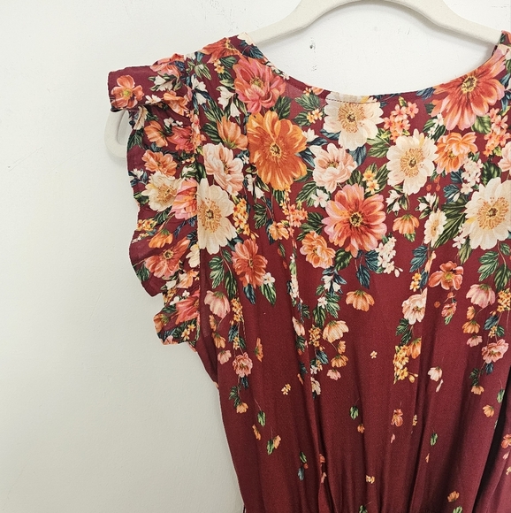 FARM Rio Red Asymmetrical Sundress with Flutter Cap Sleeves V-Neck - Picture 8 of 8